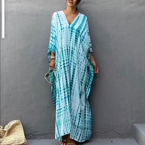 Women's Plus Size Caftans Stripe Print tie dye Vneck Kaftan